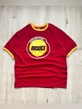 Vintage Y2K Houston Rockets Ringer T-Shirt Men’s L Majestic Spell Out NBA Retro